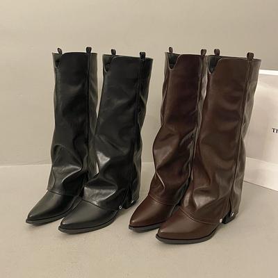 Pointed Boots Women's Autumn and Winter Boots New Women's Boots But Knee Boots Thick Heel High Heel Western Cowboy Boots