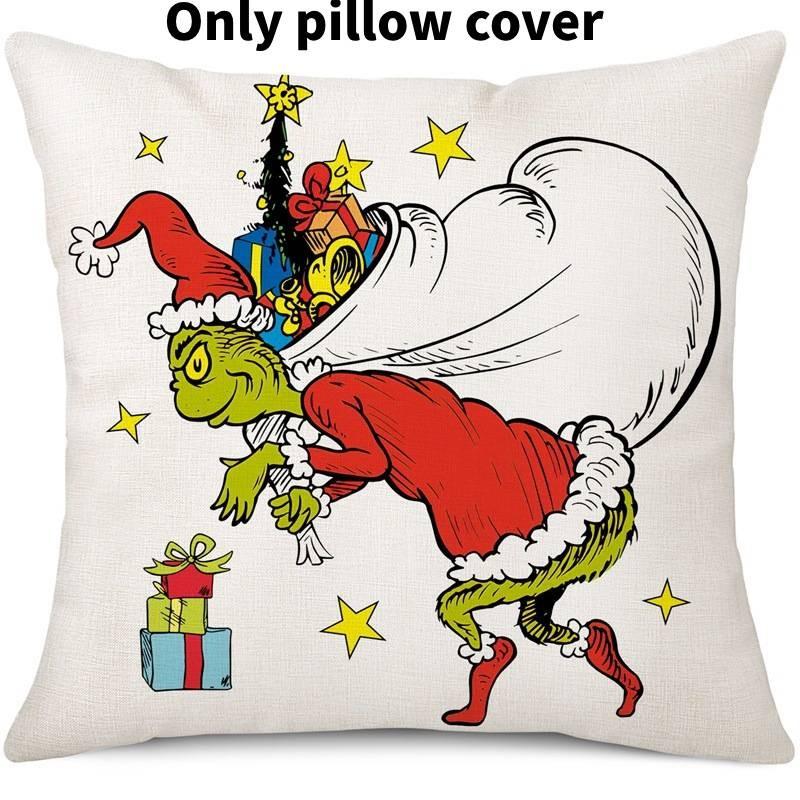 Cozy Green And Red Grinch Christmas Pillow Cover For Stylish Home Dcor 45x45cm