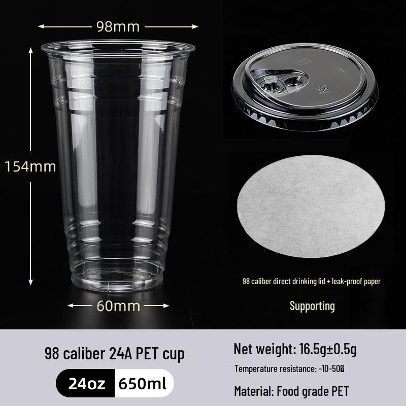 Disposable PET Plastic Cup with Lid - 98mm Caliber for Milk Tea, Coffee, Lemon Tea, or Iced Drinks