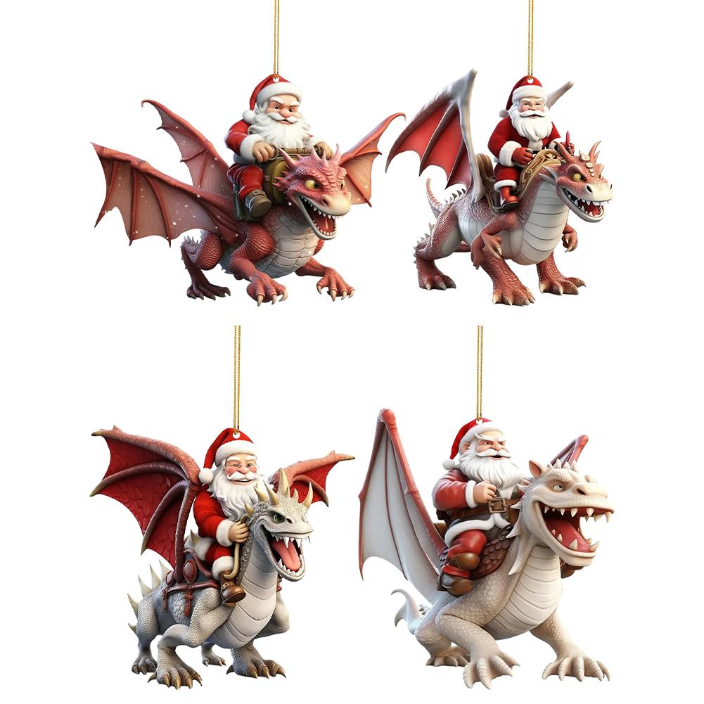 2 PCS Personalized Christmas Ornaments Santa Flying Dragon 2D Flat Acrylic Xmas Hanging Pendant for Wedding Holiday Pendants
