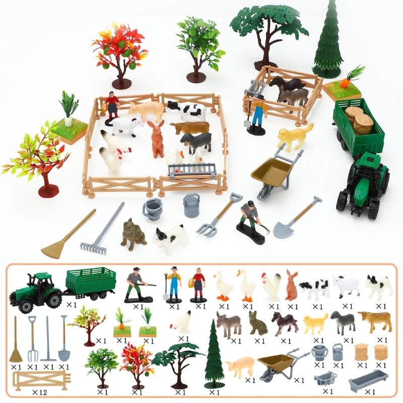 Farm Educational Toy Set 49PCS Including Minaiture Character Animal Models And Gardening Tool Plant Accessories