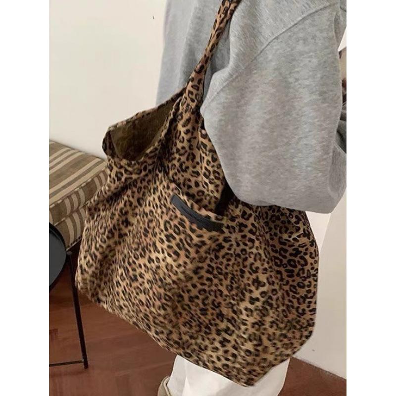 College Style Leopard Print Canvas Bag Women'S Fashion Casual Tote Bag Versatile Large-Capacity Cloth Bag