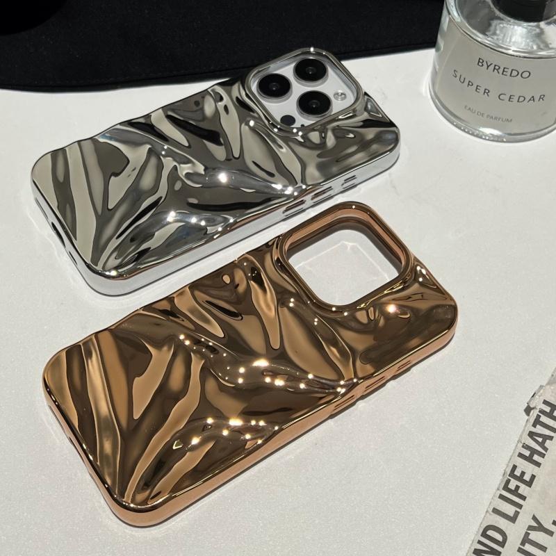 Fashion Plating Glossy Laser Wrinkle Sparkle Case For iPhone 16 15 14 13 12 11 Pro Max Plus Meteorite Texture Bumper Cover Funda