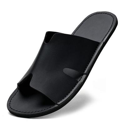 Men's Large Genuine Leather Flip-Flops: Breathable Cowhide Soft Sole Beach Slippers