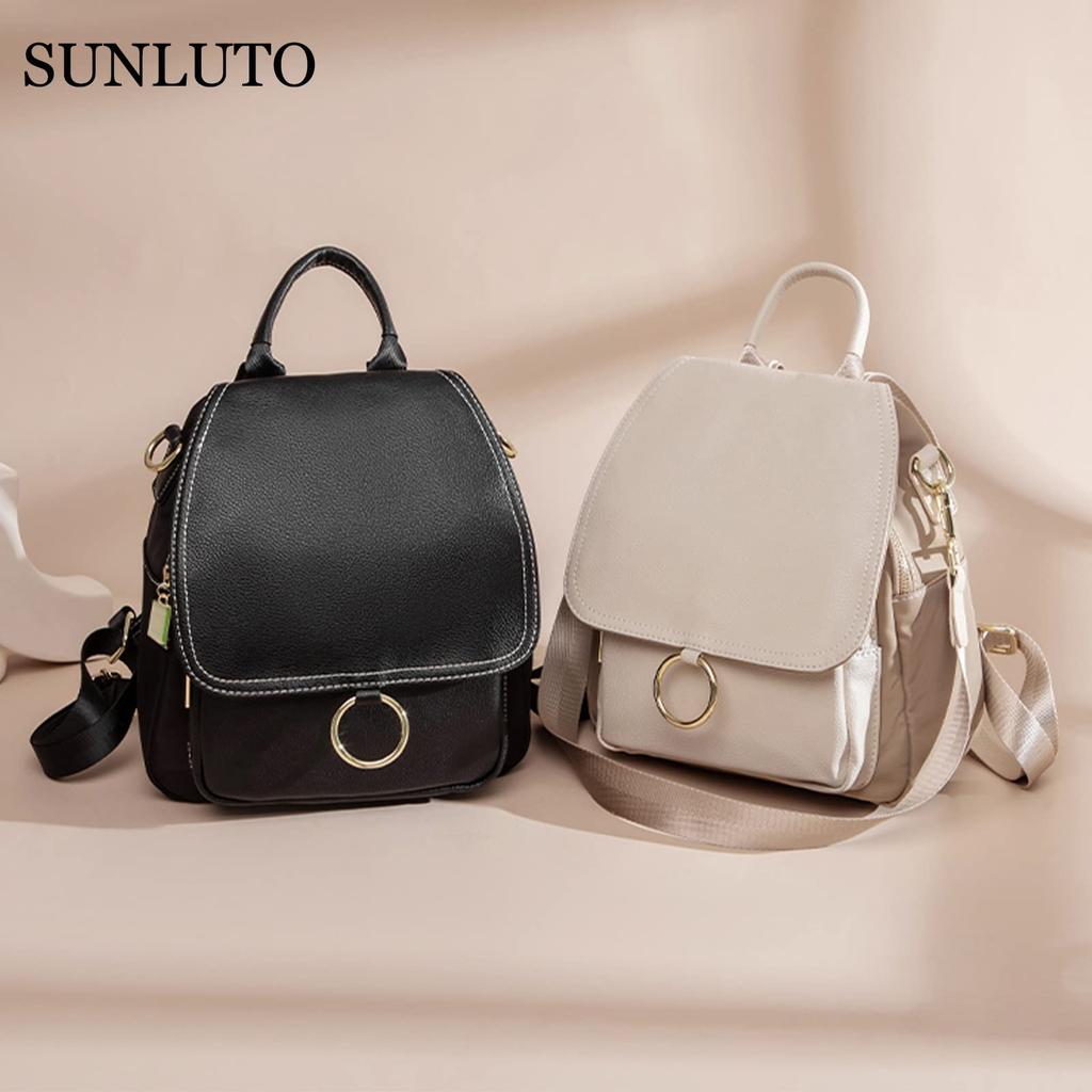 Rucksack Shoulder Mini 8 Large Oxford PU Beige [SUNLUTO] Women's Bag, Small, Cute, 3-Way Bag, Stylish, Simple, Pockets, Capacity, Backpack,