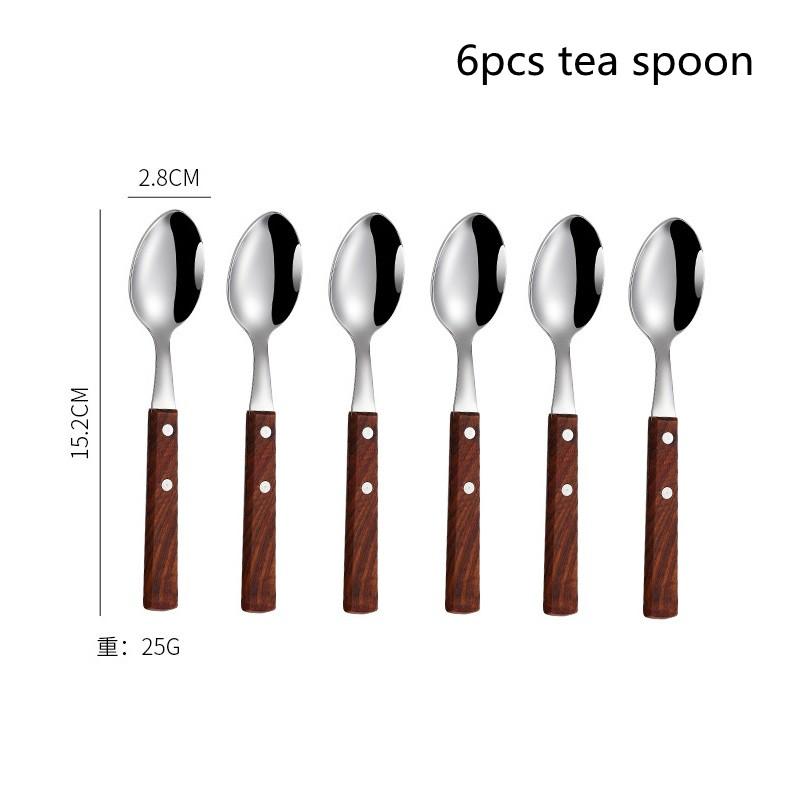 4Pcs Wooden Handle Cutlery Set Mirror Stainless Steel Dinnerware Rose Wood Handle Spoon Knife Fork Dinner Tableware Set Kitchen