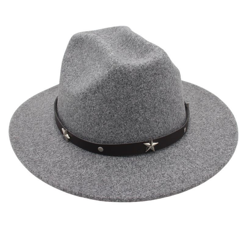 New Five-Pointed Star Top Hat, Rivet Temperament, Jazz Hat, Men'S And Women'S Felt Hats, Personalized Old-Fashioned Woolen Hats, Literary And Artistic