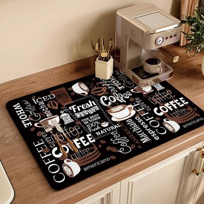 1 peça Tapete Secador de Xícara de Café Desenho Animado Preto Antiderrapante Absorvente Diatomáceas Utensílios de Mesa Bancada da Cozinha Tapete Drenante Bar de Café Tapete Drenante