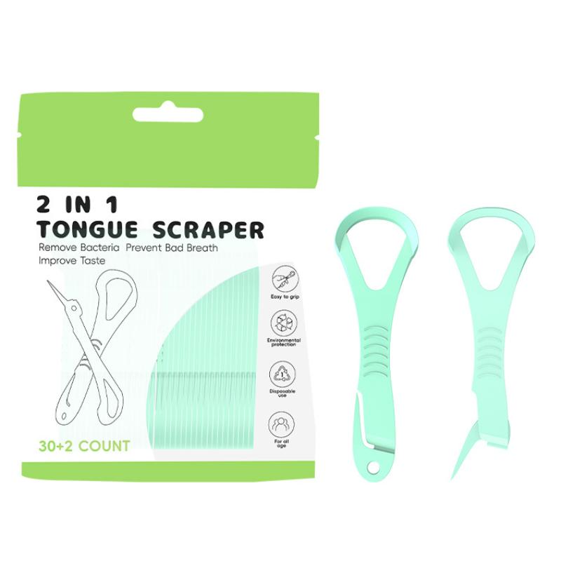 

Tongue Scraper Toothpick 2-in-1 Adult Disposable Tongue Cleaning Tool Plastic Mouth Scraper Travel Convenient Oral Hygiene Care зелений