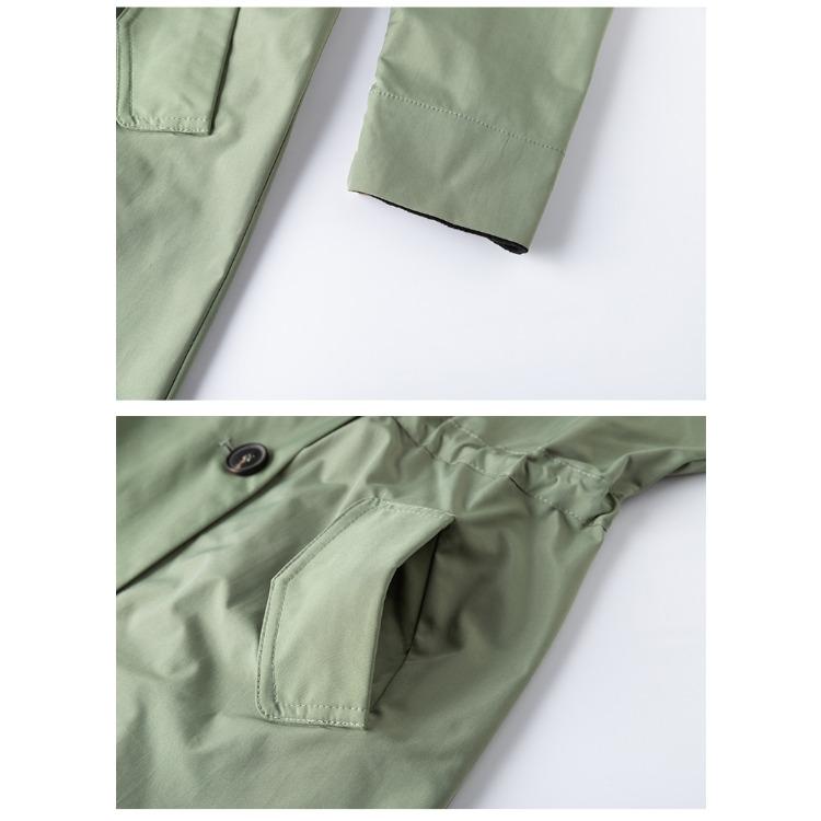 Elegant and Warm Mid-length Women's Coat In Army Green with British Collar and Beads Decoration