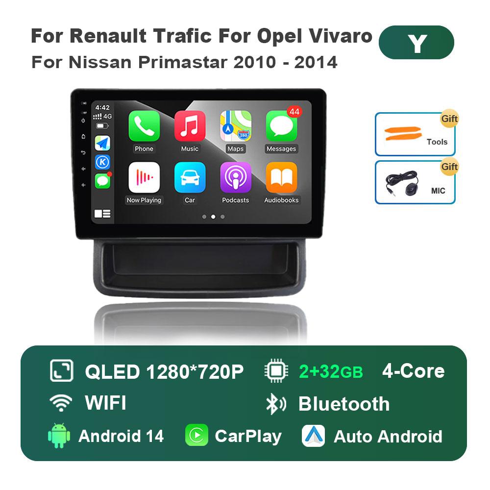 Car Radio Multimedia Player Android 14 for Renault Trafic For Opel Vivaro For Nissan Primastar 2010 - 2014 4G BT Split Screen