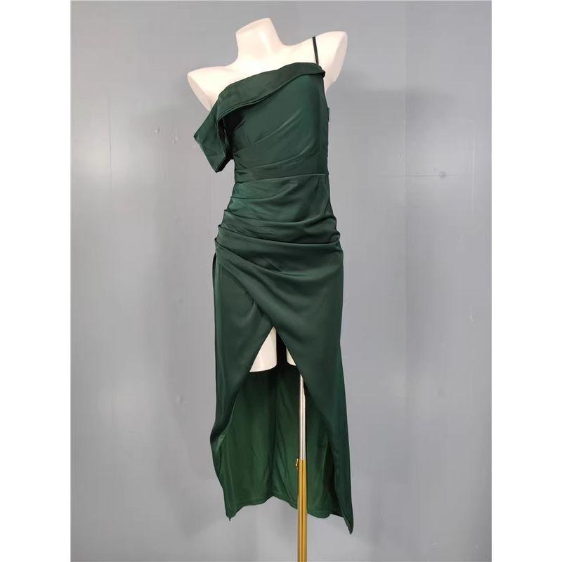 

Заказ для внешней торговли Атмосфера дома Лу Полная свадебная съемка Трава Легкая роскошь На бретелях Длинное платье На одно плечо С разрезом Формальное платье Платье Dark Green L