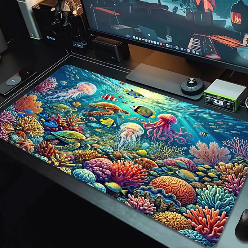 Underwater Artbig Fish Art Color Mouse Pad Large Gaming Table Cushion Non-slip Laptop Tablet Big Mousepad XXL Mat Mini PC Playmat With Lock Edge