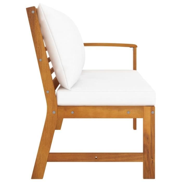 Banc de jardin - VIDAXL - 114,5 cm - Bois d'acacia massif - Coussin crème - 2 personnes
