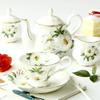 Bone China Flower Tea Cup Set, British Services Coffee Pot, Cups and Saucers, Ceramic Teapot, Sugar Bowl, Milk Jug Suit, Teaware