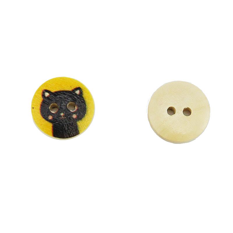 (100pcs/pack)15mm Wooden Cat Pattern Button Printing Cartoon Clothing Sewing Accessories Handmade Decoration Cat Clothes Toy