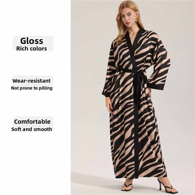 Sexy Luxury Sleepwear Robe Long Sleeve Pearl Sheer Chiffon Nightgown Pajama Loungewea for Women