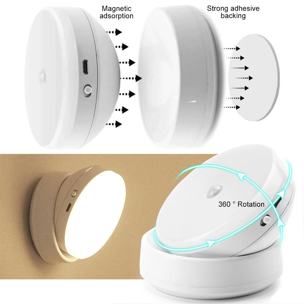 360° Rotatable Motion Sensor LED Night Light USB Rechargeable Wireless Wall Lamp Sound Light Control for Bedroom Corridor Home