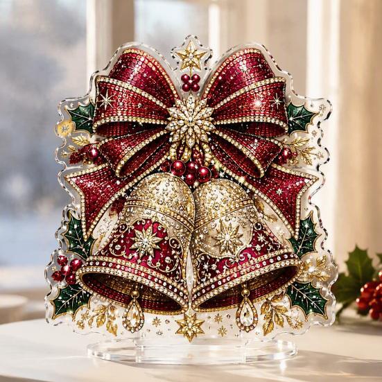 Indoor Winter Holiday Decorations Christmas Faux Diamond Painting Tabletop Ornaments, Beginner-Friendly DIY Acrylic Rhinestone Art Decor Craft