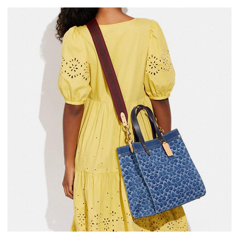 Coach Handbag Field 30 Large Capacity Water Corrugated Removable Shoulder Strap Fabric Tote Bag Shopping Bag Crossbody Shoulder Large Women's Navy