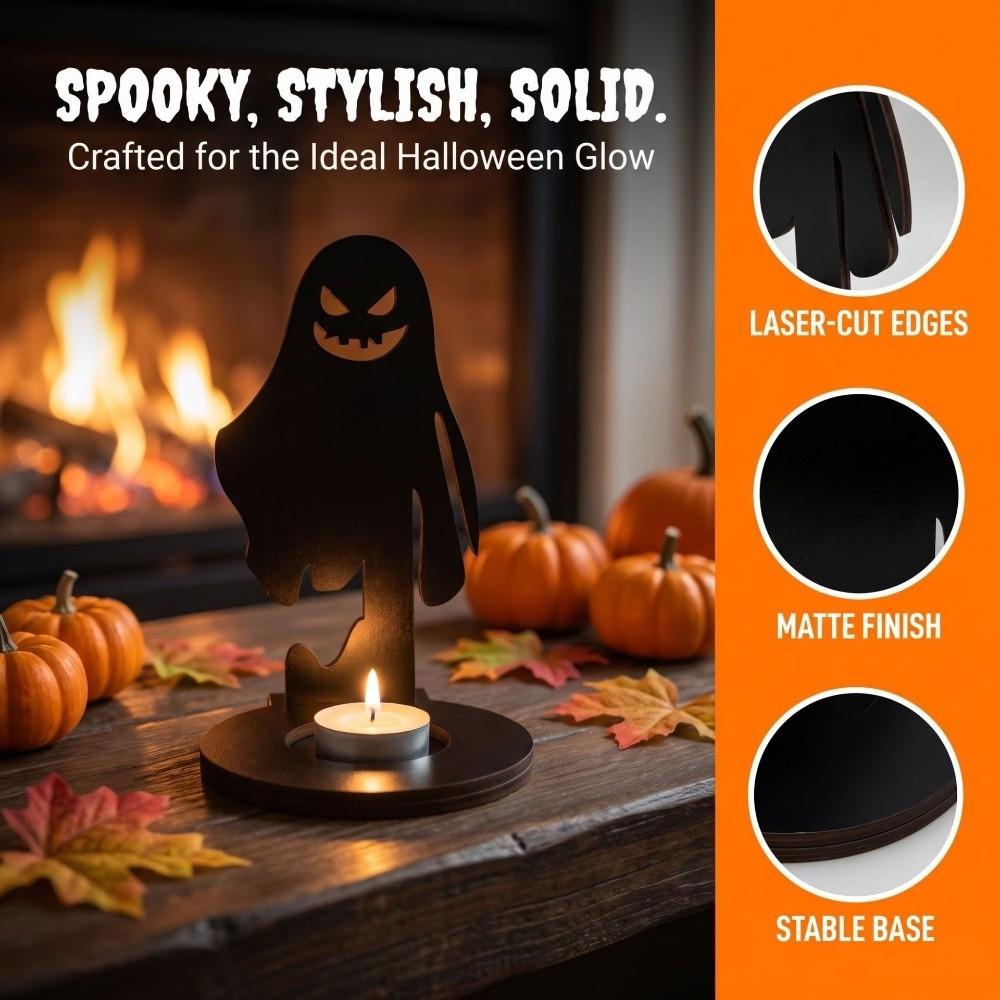 Creative Wooden Shadow Candle Holder Scarecrow Ghost Halloween Candle Stand Spook Black Cat Tealight Holder Novelty Gift