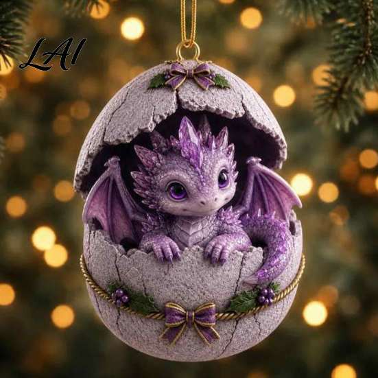 Lightweight Wall Hanging Decor Baby Dragon And Egg Christmas Ornament 2D Flat Acrylic Tree Pendant for Holiday Party Decoration Fantasy Xmas
