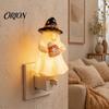 Decorative Wall Light Halloween Pumpkin Ghost Night with Witch Hat, Resin Soft Glow Unique Decor Plug-in LED Bedroom Light, Spooky Sconce for