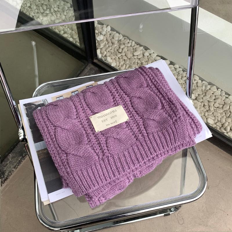 Korean Style Scarf for Men and Women in Autumn and Winter Long Solid Color Cloth Label Knitted Wool Student Warm Scarf Trendy