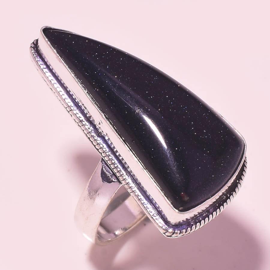 

Blue Goldstone Gemstone Ring Handmade Antique Design Gift Jewelry 8.50 H2r92