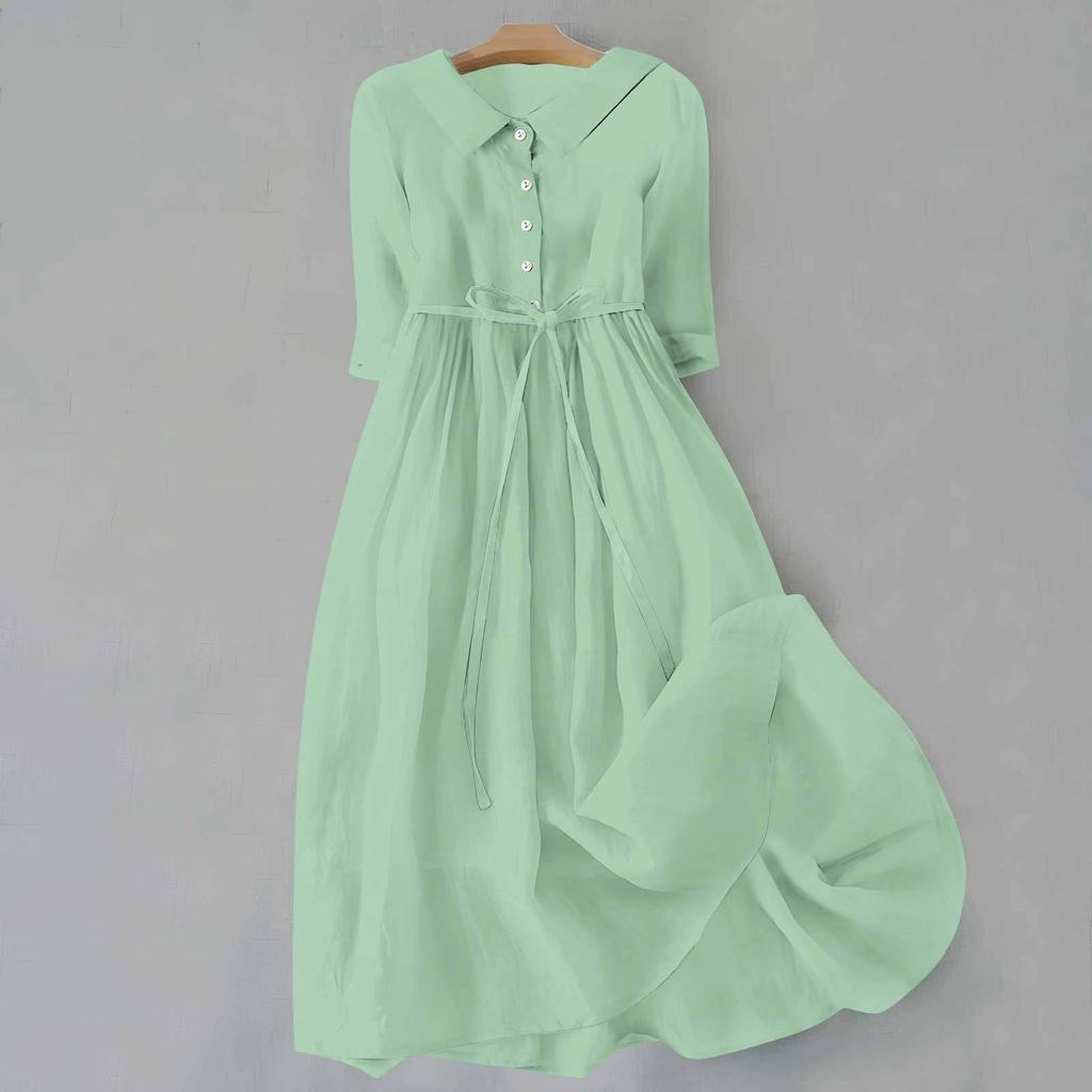 Spring Midi Dress Bohemian Floral Print Midi Dress with Lace-up Detail A-line Silhouette for Women Spring Fashion Statement