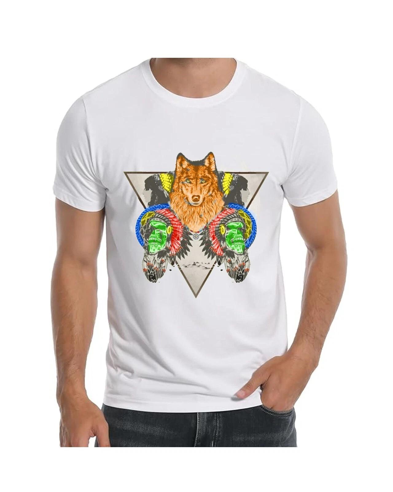 AI Art Wolf Skull Native ArT-Shirt for Men Apparel Clothing novelty XL