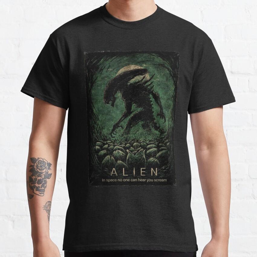 Alien 80s Horror Movie Vintage Space Killer Xenomorph T-Shirt for Men 100% Cotton Plus Size Pr
