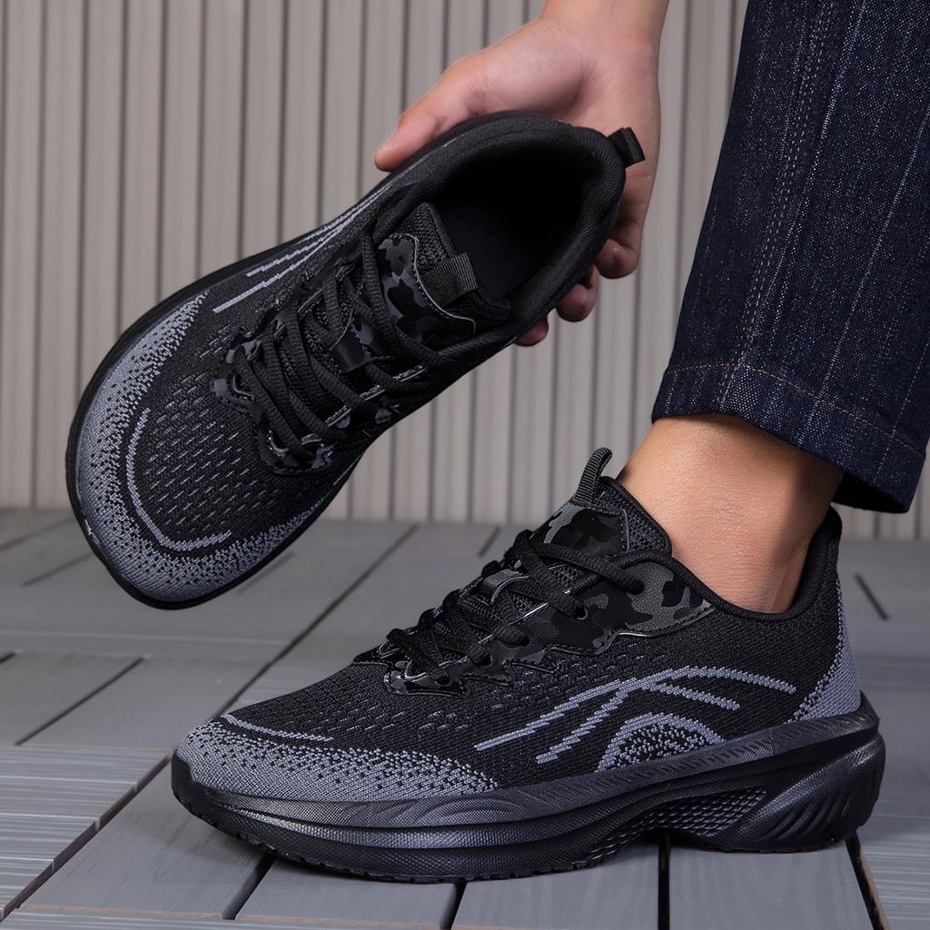 Breathable Mesh Women Running Shoes Men's Lightweight Knitted Sneakers Lace-up Thick Sole Casual Trainers for Jogging Fitness