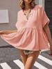 Womens V Neck Peplum Babydoll Blouse Short Sleeve Pleated Summer Top