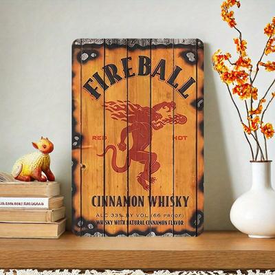 Vintage Fireball Canela Viski Metāla Izkārtne Izturīga Dzīvojamai Istabai Retro Ūdensizturīga Viegli Piekārt Mājām Bāram Virtuvei Dekoratīvas Izkārtnes