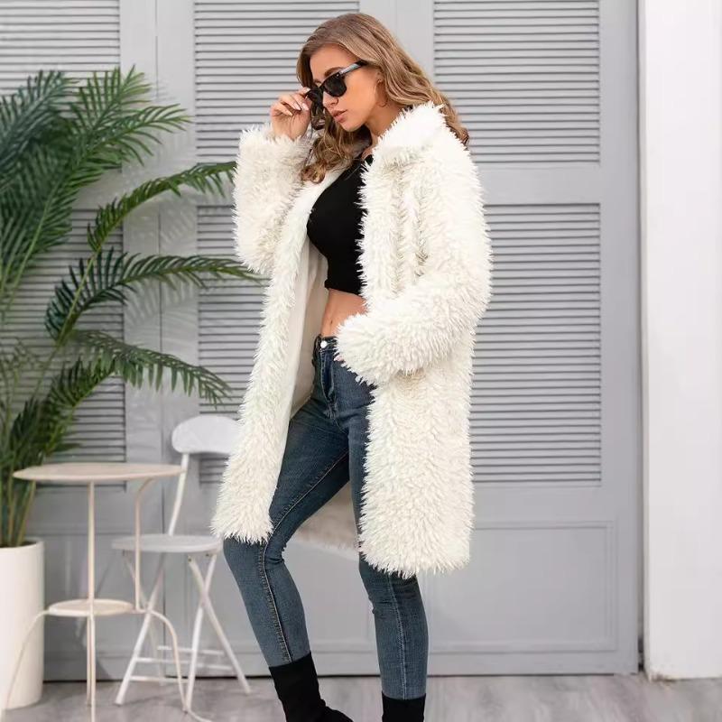 Women's Imitation Fur Jacket Top Plush Lapel Coat Long Autumn and Winter New