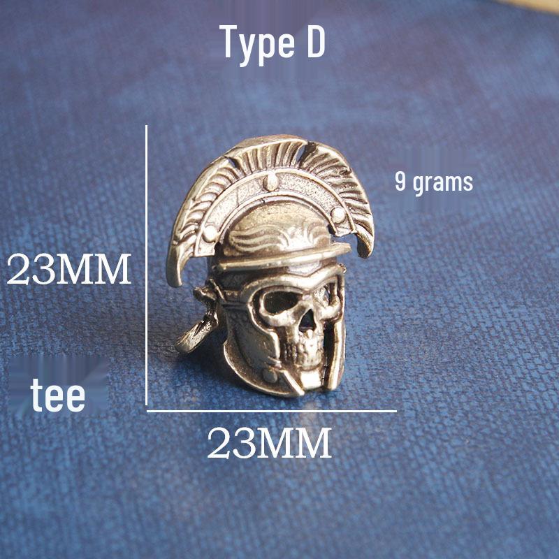 Vintage Brass Samurai Helmet Pendant - Three-Way DIY Accessory with Knife Design, Wallet Button, and Personality Bronze Ware