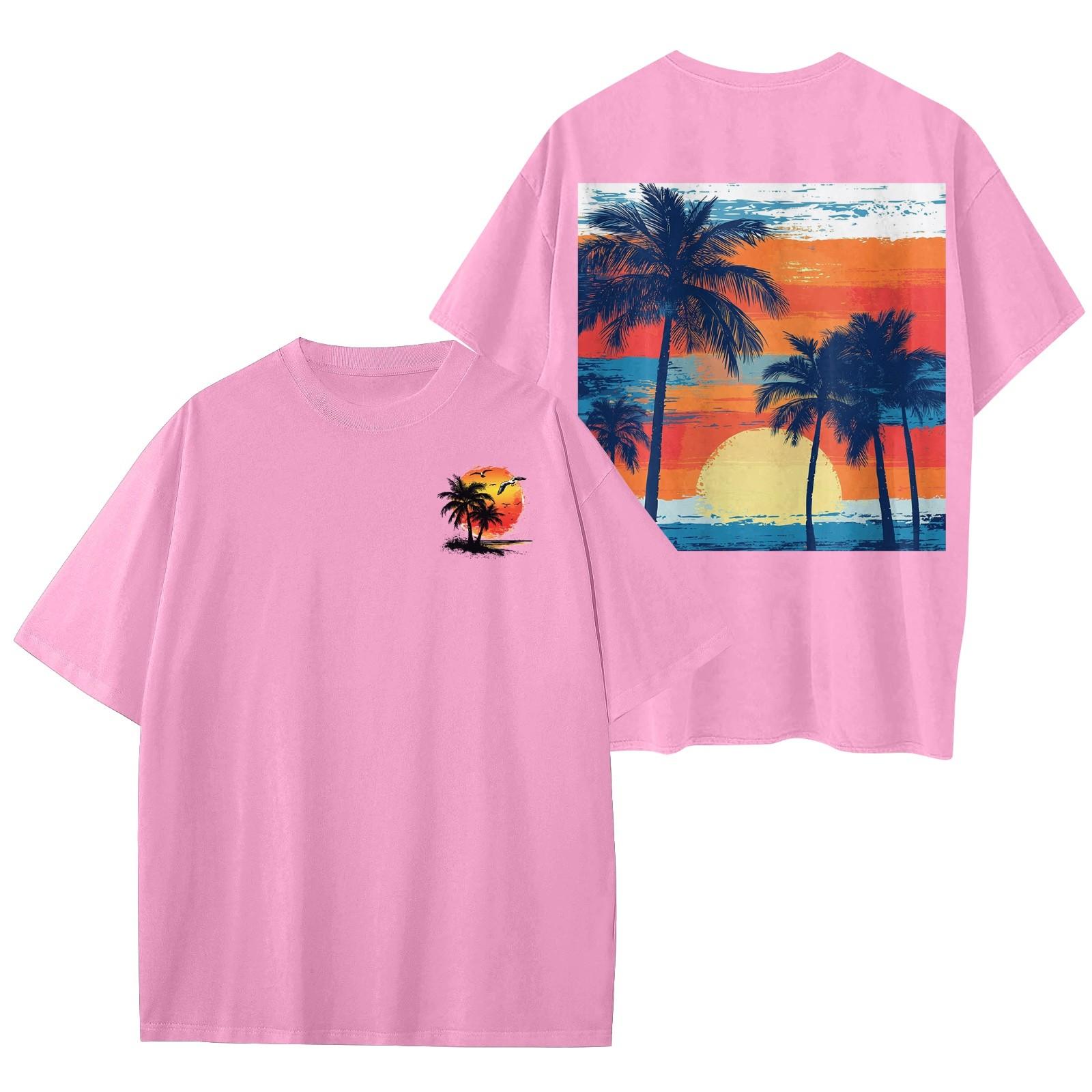 

Женский круглый вырез модный свободный гавайский принт короткие рукава XXL розовый