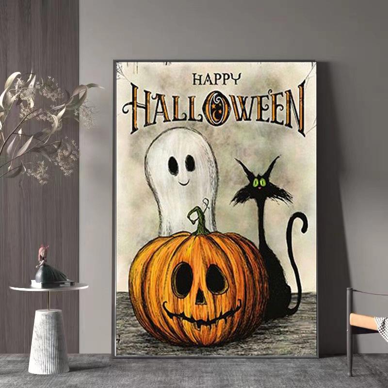 Pumpkin Ghost Canvas Art: Halloween Wall Decor for Bedroom & Living Room