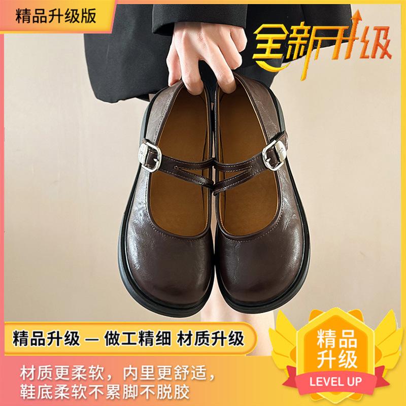 Shallow Mouth Mary Jane Shoes Women's 2025 Spring and Autumn Retro Round Head Low Heel Single Shoes Wind Uniform Small Leather Shoes