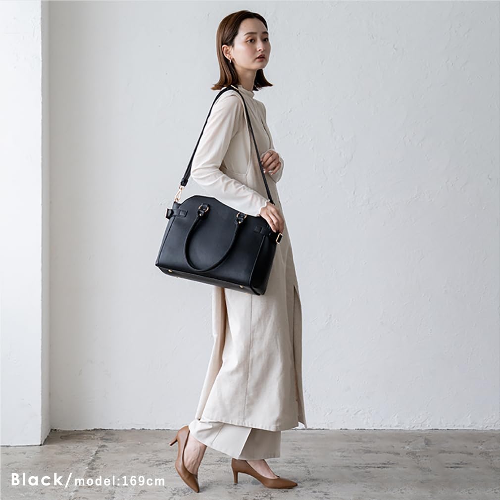 VITAFELICE Belt Design Tote Bag for 2-Way Women, sib-20044p (Black)