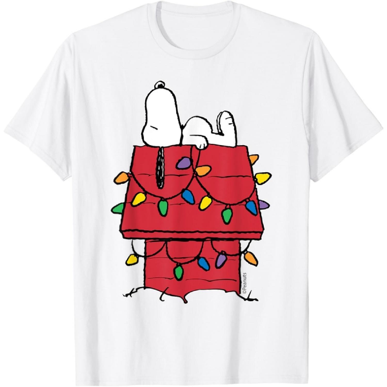 Peanuts Snoopy Doghouse Christmas Lights T-Shirt S
