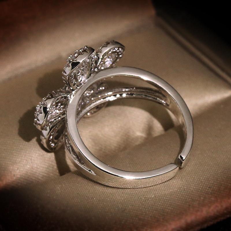 925 Silver Personality Exaggerated Aaa Zircon Rings For Women Luxury Cubic Zirconia Elegant Big Flower Engagement Bridal Ring