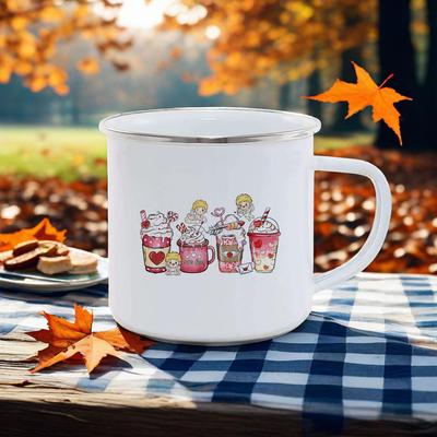 Flamingo Muster Tassen Rosa Serie Wasserbecher Camping Emaille Tasse Valentinstags-Thema Kaffeetasse Liebesmuster Paar Tasse Picknick BBQ Verwendung