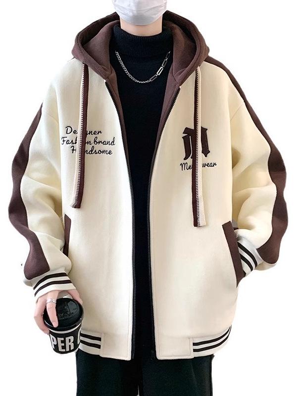 Teen Boys' Trendy Velvet-Style Baseball Jacket Hoodie