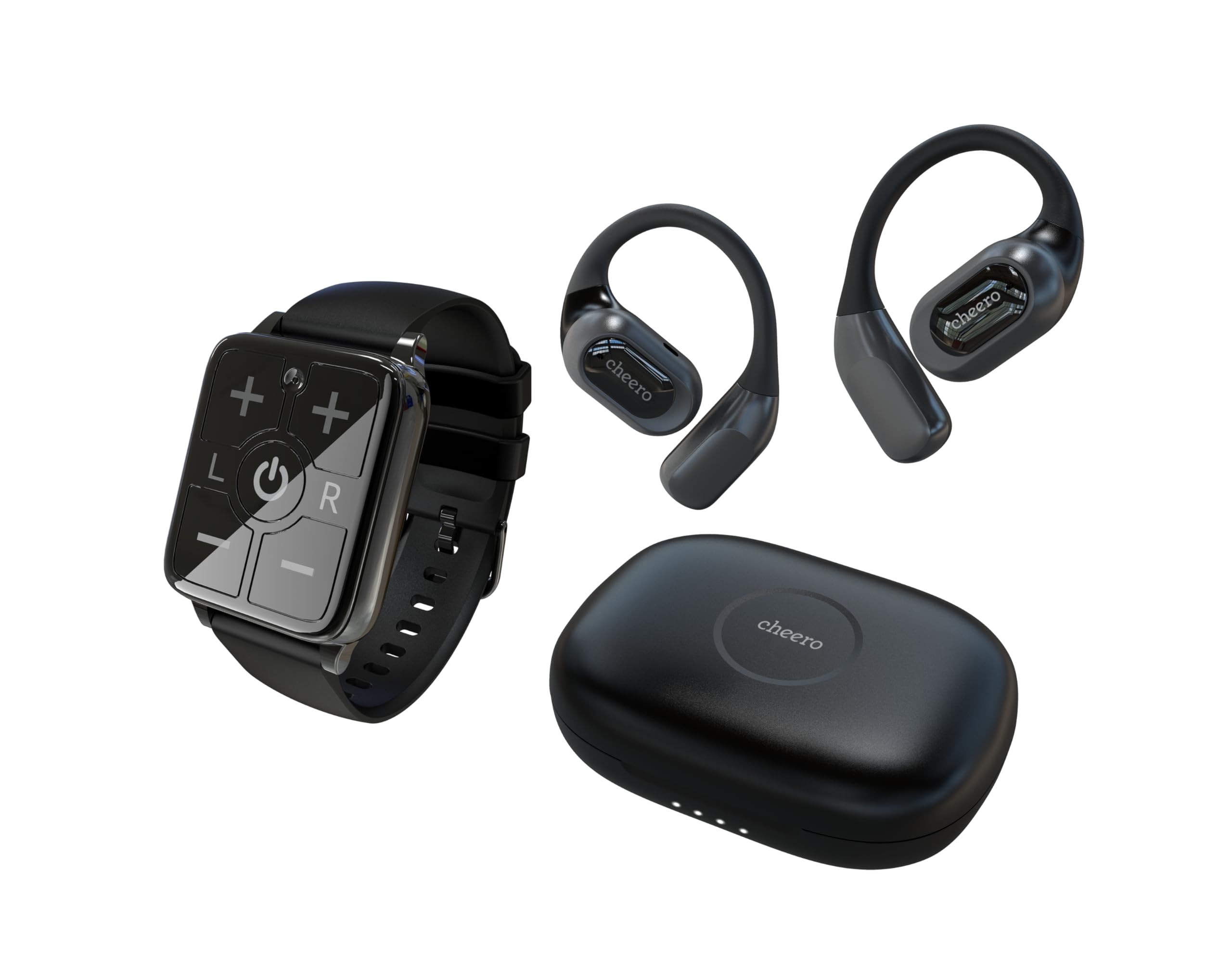 

cheero Kikiyasu wireless hearing aid Bluetooth Waterproof IPX5 Rechargeable Open earphones Open type Small Wireless AI With clip Left and right volume чорний