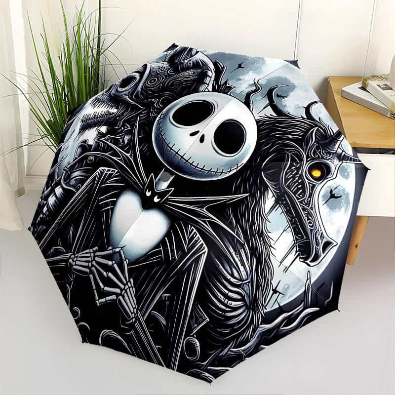 1 Automatisches Öffnen Jack Skellington, Albtraum vor Weihnachten Thema Bunter 8-Rippen Tragbarer Regenschirm für Männer und Frauen, Ein Kompakter Pendlerbegleiter