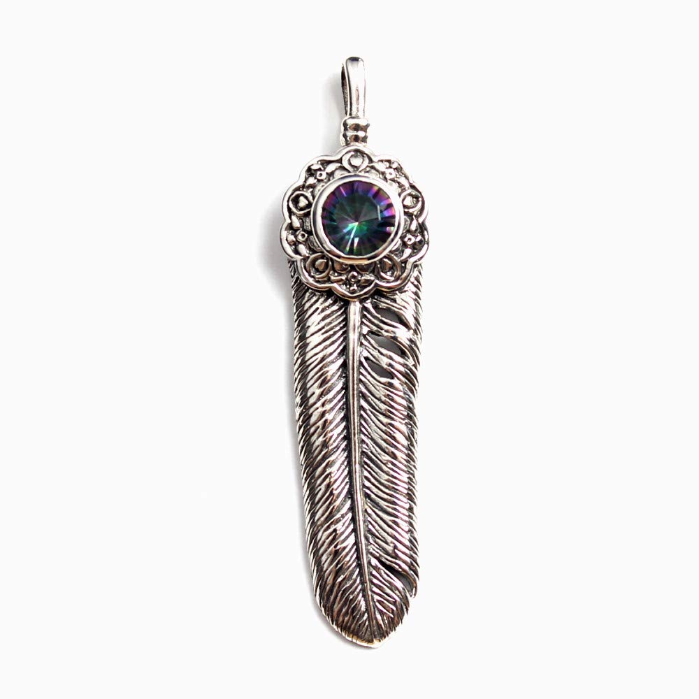 Feather Eagle Feather Zirconia Sterling Silver 925 Pendant for Women and Men - Native American Style