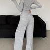 Women's Solid Color Long Sleeve Button-Up Top and Tight-Fitting Trousers Set - New Spring/Fall/Winter 2-Piece Outfit