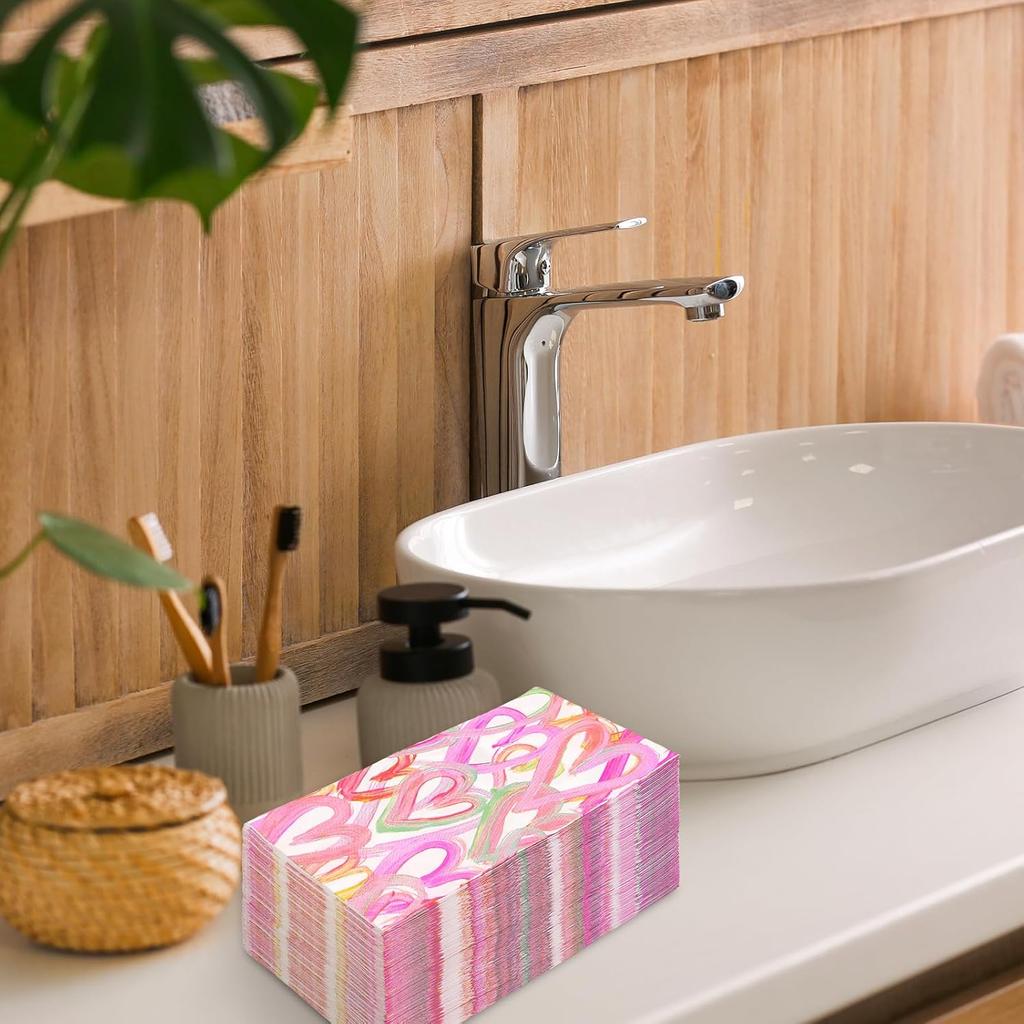100Pcs Valentine's Day Paper Guest Napkin Colorful Heart Bathroom Napkin Decorative Disposable Hand Towel Napkin For Home Party Supplies
